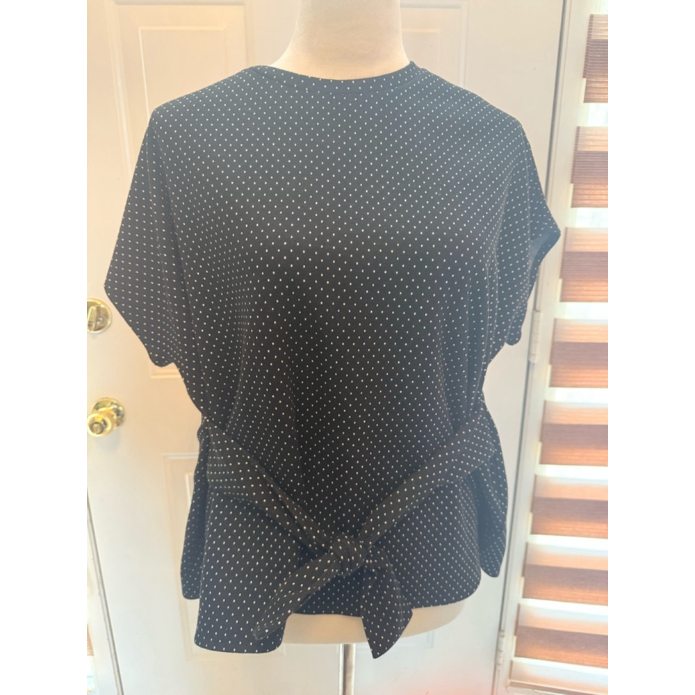 Express Black Polka Dot Tie-Waist Blouse